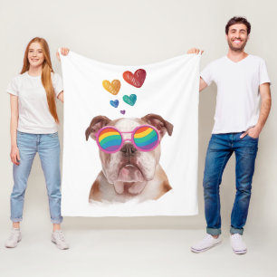 Englische Bulldogge mit Herzen Valentinstag Fleecedecke