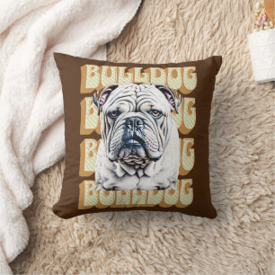 Englische Bulldogge mit Retro-Schrift Kissen