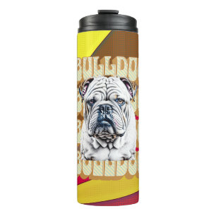 Englische Bulldogge mit Retro-Schrift Thermosbecher
