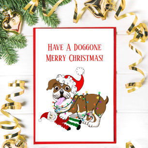 Englische Bulldogge mit Weihnachtsbeleuchtung Froh Feiertagspostkarte