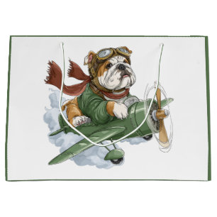 Englische Bulldogge Pilot Flugzeug Große Geschenktüte