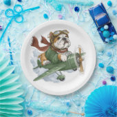 Englische Bulldogge Pilot Flugzeug Pappteller (Party)