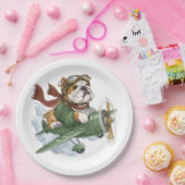Englische Bulldogge Pilot Flugzeug Pappteller (Party)