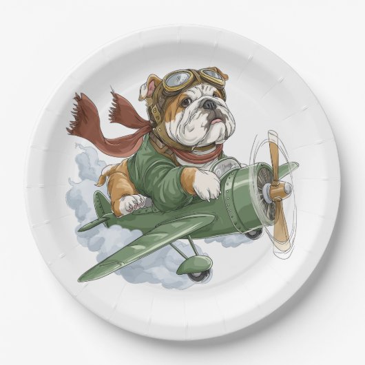 Englische Bulldogge Pilot Flugzeug Pappteller (Vorderseite)