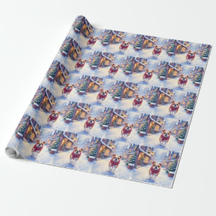 Englische Bulldogge Schneidörfchen Weihnachten Geschenkpapier