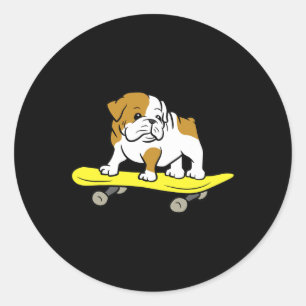 Englische Bulldogge Skateboard fahrender Hund Skat Runder Aufkleber