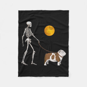 Englische Bulldogge Skelett Hund Gehen Halloween Fleecedecke