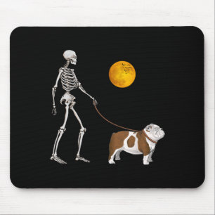 Englische Bulldogge Skelett Hund Gehen Halloween Mousepad