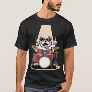 Englische Bulldogge spielt Schlagzeug Musiker Hund T-Shirt