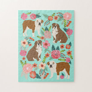 Englische Bulldogge Vintage Blumen Puzzle