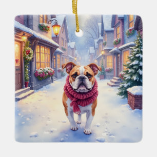 Englische Bulldogge Weihnachten Schneedorff Winter Keramikornament