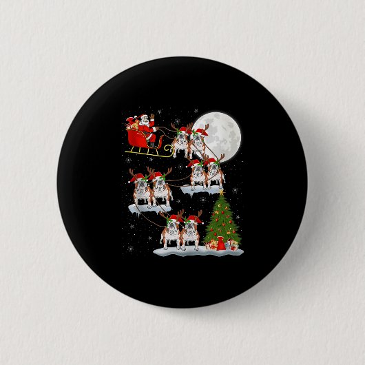 Englische Bulldogge Weihnachtsmann Schlitten Flieg Button (Vorderseite)