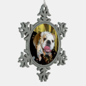 Englische Bulldogge Weihnachtsverzierung Schneeflocken Zinn-Ornament (Links)
