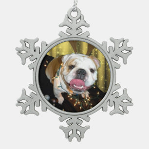 Englische Bulldogge Weihnachtsverzierung Schneeflocken Zinn-Ornament