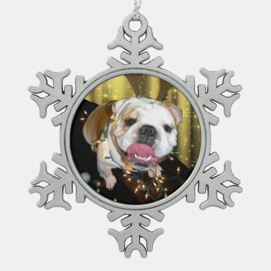 Englische Bulldogge Weihnachtsverzierung Schneeflocken Zinn-Ornament (Vorderseite)