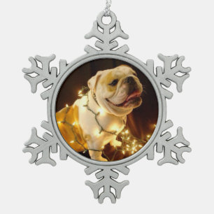 Englische Bulldogge Weihnachtsverzierung Schneeflocken Zinn-Ornament