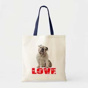 Englische Bulldogge Welpe Braun & Weiß Hund Rote L Tragetasche