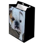 Englische Bulldoggen-Hundegeschenktasche Mittlere Geschenktüte (Vorderseite Schrägansicht)