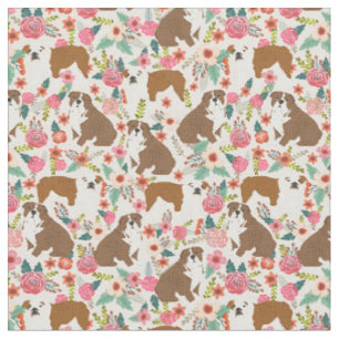 Englische Bulldoggen im Vintage-Blumenmuster Stoff