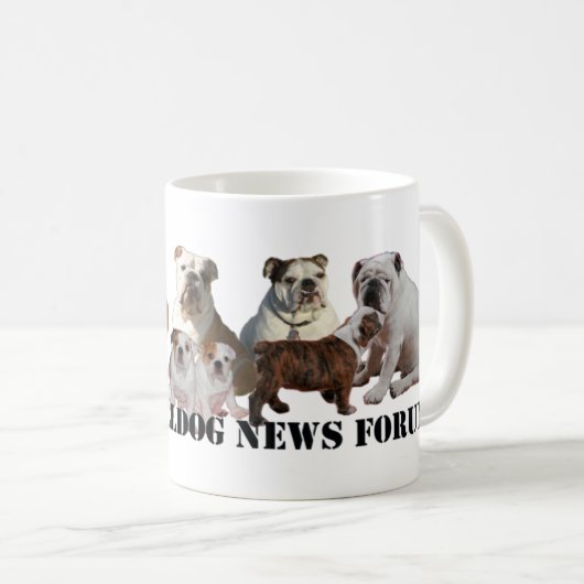 Englische Bulldoggen-Nachrichten-Tasse Kaffeetasse (VorderseiteRechts)