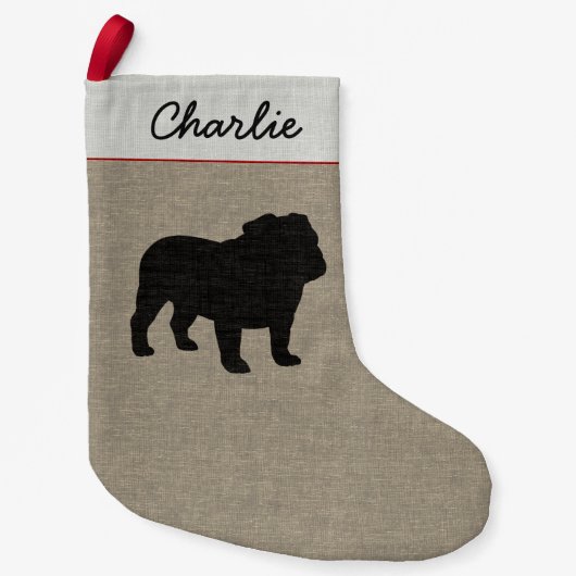 Englische Bulldoggen-Silhouette-personalisierter Kleiner Weihnachtsstrumpf (Vorderseite)