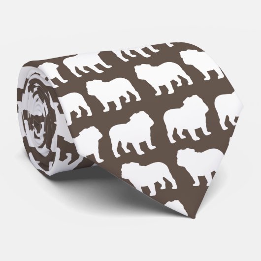 Englische Bulldoggen-Silhouetten Brown und Weiß Krawatte (Gerollt)