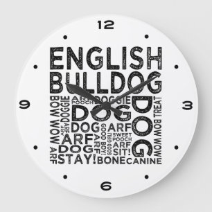 Englische Bulldoggen-Typografie Große Wanduhr