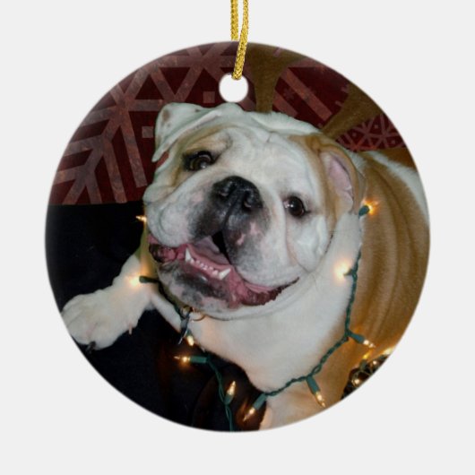 Englische Bulldoggen-Weihnachtsverzierung Keramikornament (Vorne)