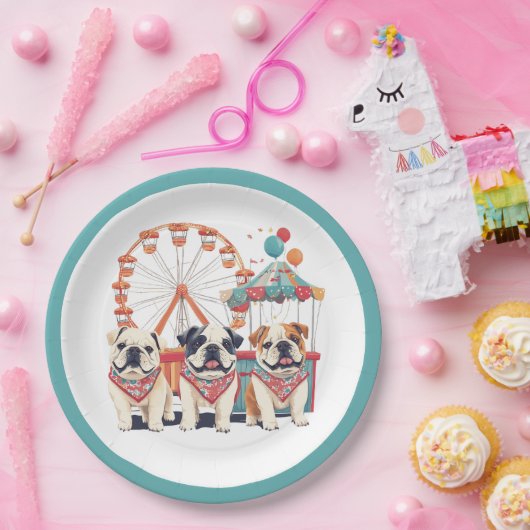 Englische Bullhunde im Karneval Pappteller (Party)