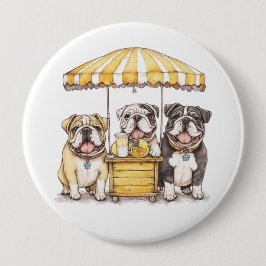 Englische Bullhunde laufen auf einer Limonade Button