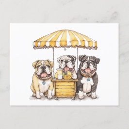 Englische Bullhunde laufen auf einer Limonade Postkarte