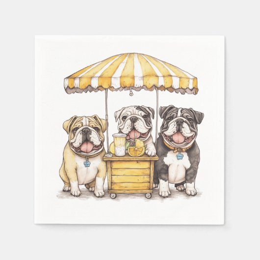 Englische Bullhunde laufen auf einer Limonade Serviette (Vorderseite)