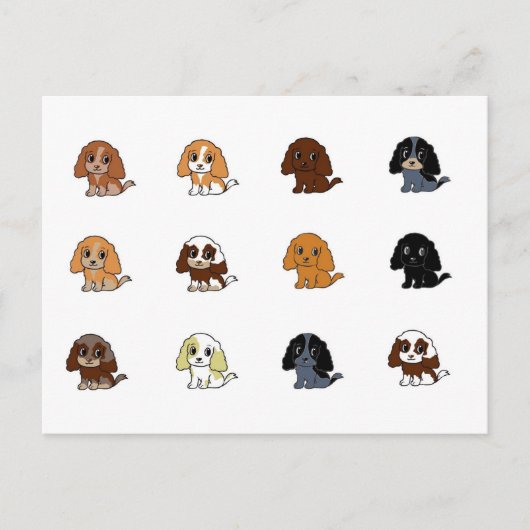 englische Cocker spaniel alle farbigen Kaktoons Postkarte (Vorderseite)