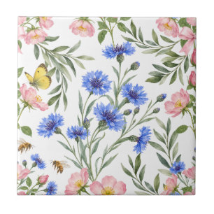 Englische Cottage-Wildblumen-Botanik-Dekoration Fliese