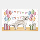 Englische Creme Golden Retriever farbenfroher Gebu Rechteckiger Aufkleber (Vorderseite)