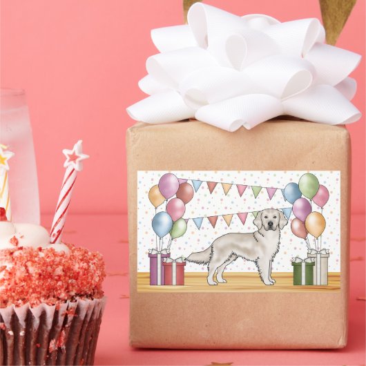 Englische Creme Golden Retriever farbenfroher Gebu Rechteckiger Aufkleber (Party)