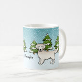 Englische Creme Golden Retriever im Winter & Name Kaffeetasse (VorderseiteRechts)