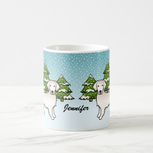 Englische Creme Golden Retriever im Winter & Name Kaffeetasse (Mittel)