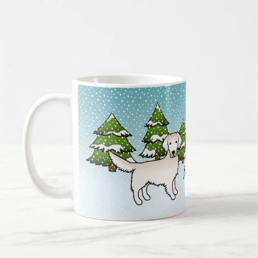 Englische Creme Golden Retriever im Winter & Name Kaffeetasse (Links)