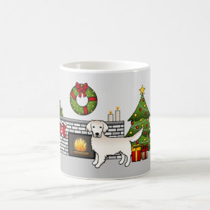 Englische Creme Golden Retriever in einem Weihnach Kaffeetasse