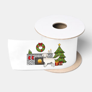 Englische Creme Golden Retriever in einem Weihnach Satinband