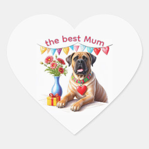 Englische Dogge Mastiff best Mum Muttertag Herz-Aufkleber