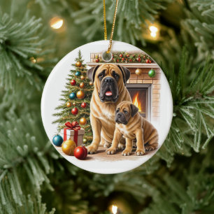 Englische Dogge Mastiff Christmas Keramik Ornament
