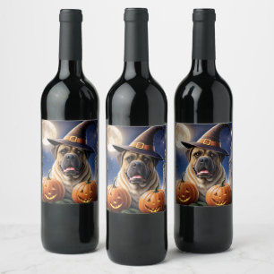 Englische Dogge Mastiff Halloween Weinetikett