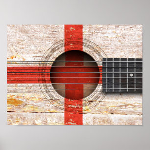 Englische Flagge auf der alten akustischen Gitarre Poster