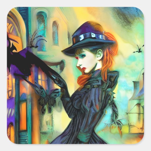 Englische Frau aus dem Mittelalter Quadratischer Aufkleber (Vorderseite)