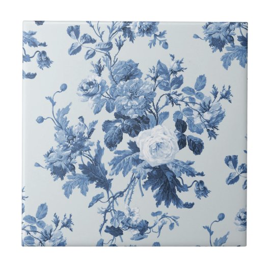 Englische Hütte Garden Floral Dusty Blue Pattern Fliese (Vorderseite)