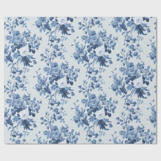 Englische Hütte Garden Floral Dusty Blue Pattern Geschenkpapier (Flach)