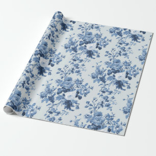 Englische Hütte Garden Floral Dusty Blue Pattern Geschenkpapier