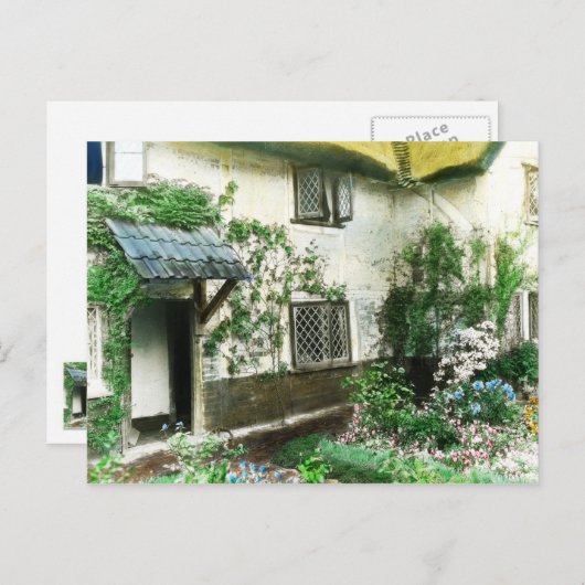 Englische Hütte Garten mit Efeu umrahmt Tür Postkarte (Vorne/Hinten)